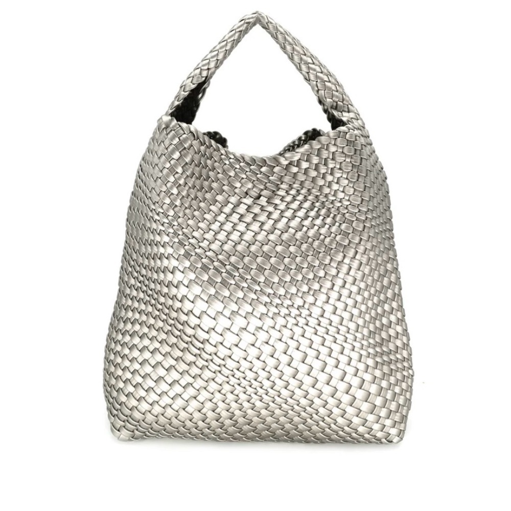 Silver Woven Tote Bag